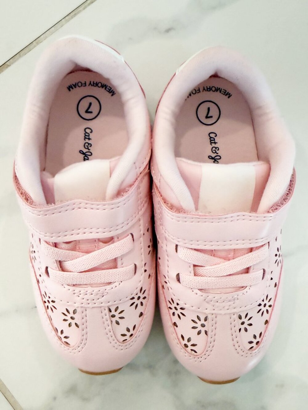 Cat & Jack Pink Floral Cutout Sneakers w/ Hook-and-Loop Strap 7 - Picture 4 of 8